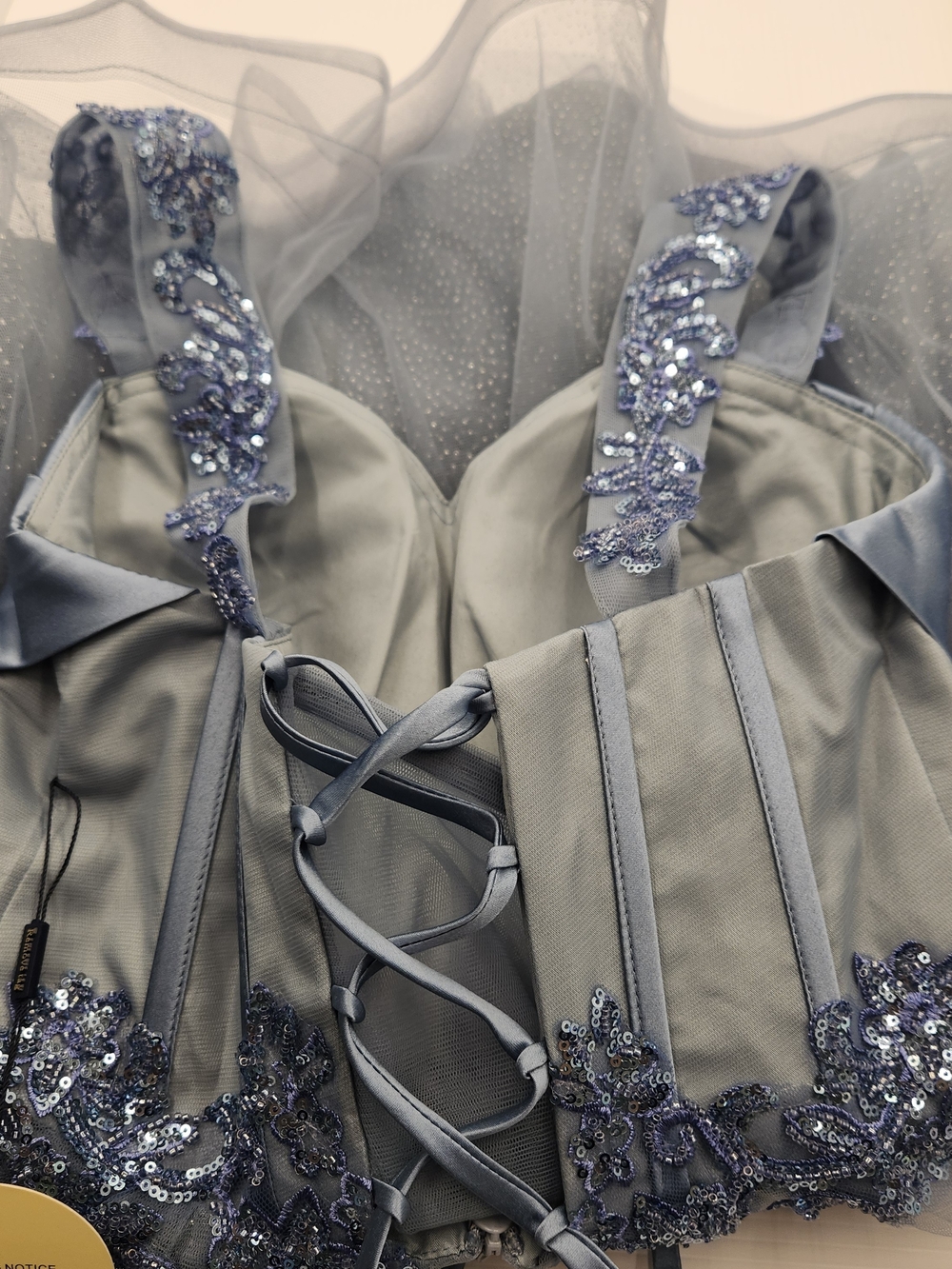 Satin & Tulle Dusty Blue Party Mini Dress - Picture 16 of 16